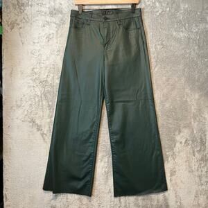 KUT from the Kloth Meg High-Rise Fab Ab Wide Leg Raw‎ Hem Pants Size 10 Green